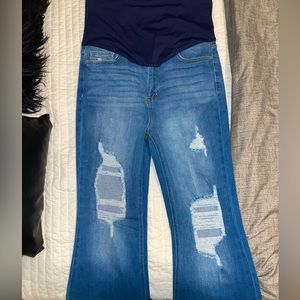 Maternity distressed flare jeans